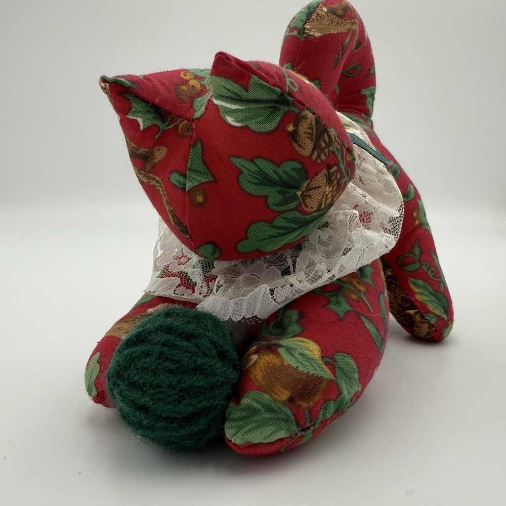 Holiday Cat Fabric‎ Plush LOOMCO Kitten Vintage 90s Christmas Red Cottage 1990s